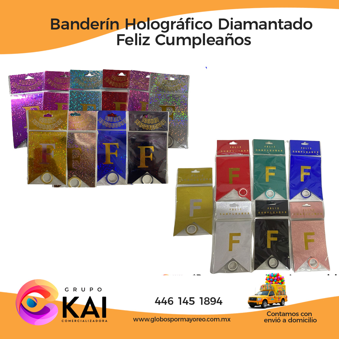 banderin diamantado holografico feliz cumpleaños