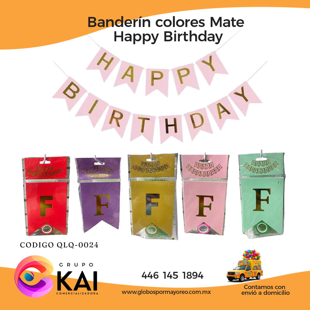 banderin happy birthday colores mate