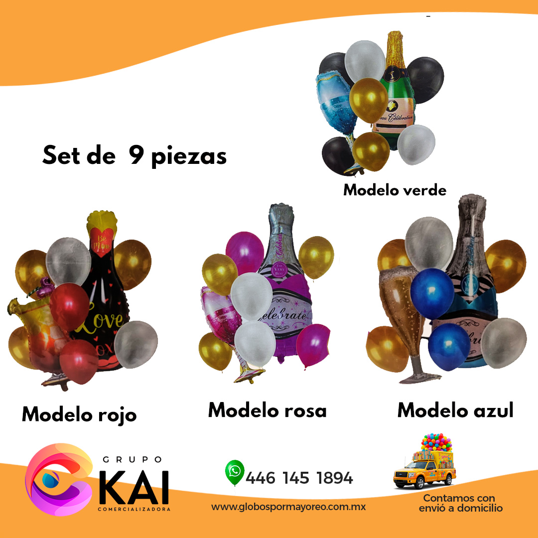 globos de btellas set 9 piezas